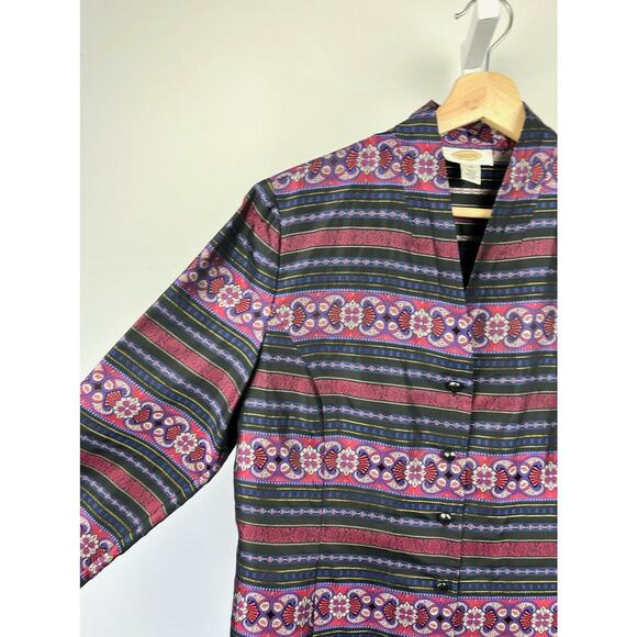 TALBOTS 12 Silk Tapestry Button Front Jacket Top Geometric Stripe Paisley Purple - Picture 4 of 5